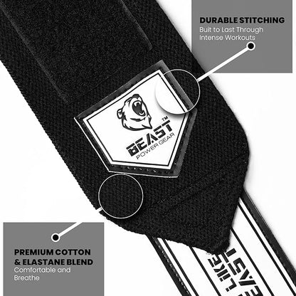 Beast Power Gear Wrist Wraps for Weightlifting 18” Premium Quality Wrist Support for Bodybuilding Heavy Duty Thumb Loop Powerlifting, Strength Training for Men and Women
