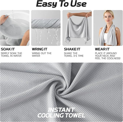 Cooling Towels for Neck and Face - 4 Pack Microfiber Gym Towels Set, 39" x 11" Microfiber Absorbent Towel for Sports Fitness, Yoga, Super Soft and Quick-Drying Gym Towels for Women Men, Grey Purple