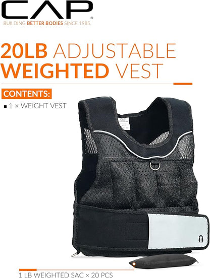 CAP Barbell Adjustable Weighted Vest | 20-150 lbs | Heavy-Duty Workout Vest with Removable Iron Weights for Strength Training, Cardio, Running, and Calisthenics