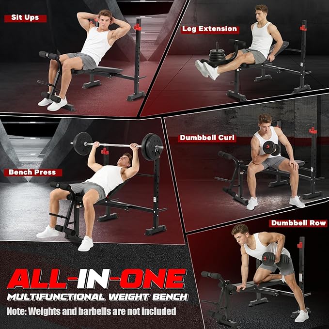 Standard Weight Bench Set for Full Body Workout, Foldable Bench Press with Leg Curl/Extension, Adjustable Workout Bench Set for Home Gym（US Stock）