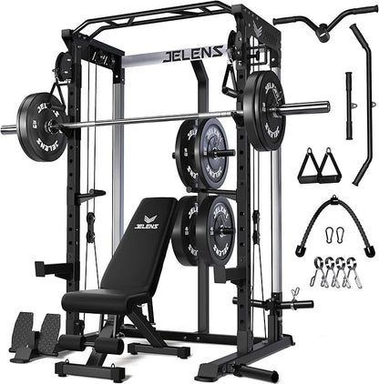 C21 Power Cage, 2000LBS Multi-Function Power Rack with Independent Dual Pulley System, All-in-One Squat Rack for Cable Crossover, Home Gym Workout Machine