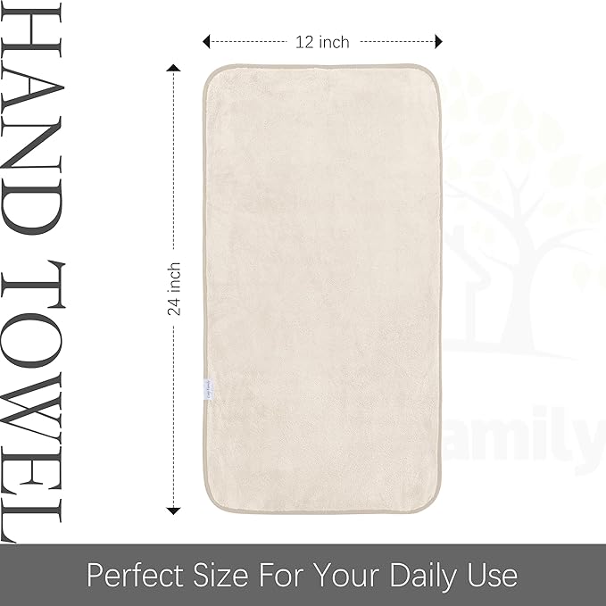 Cosy Family 6 Pack Ultra Soft Microfiber Absorbent Hand Towel, Silk Hemming Towels for Bathroom - Quick Drying - Perfect for Bath, Fitness, Gym, Shower, Hotel, and Spa - 16x28 Inch, Cream
