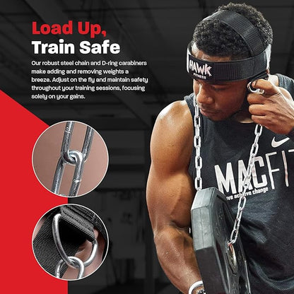 Hawk Sports Neck Harness for Men and Women with Adjustable Neck Strap and 30" Steel Chain for Safely Lifting Weights Up to 150 lbs., Neck Exercise Equipment for Muscle Growth and Strength Training