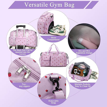 Small Gym Bags for Women, Travel Duffle Bag with Shoes Compartment, 4 in 1 Carry on Weekender Overnight Bag with Dry Wet Separated Pocket, Sport Gym Tote Bag for Yoga, Dance, Swimming, Workout, Ballet