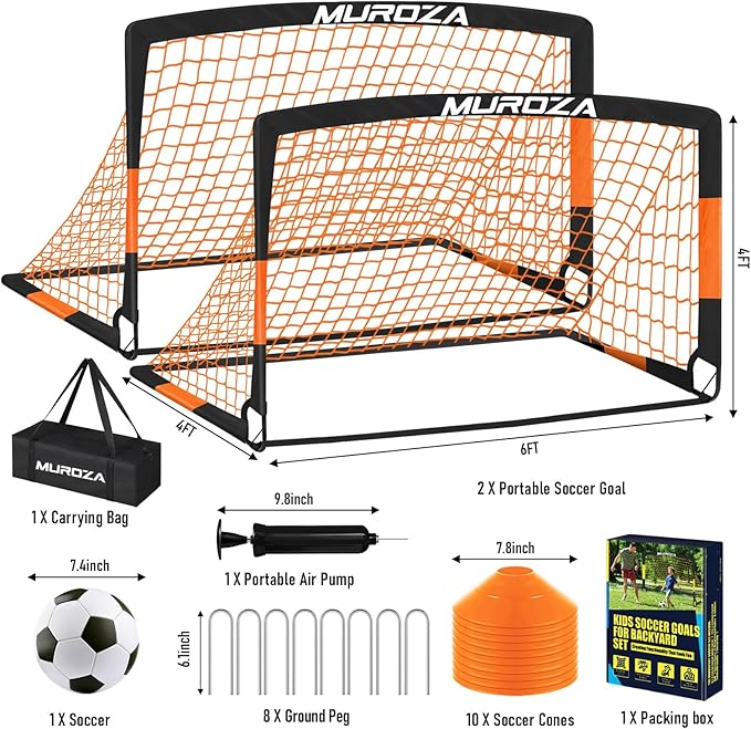 Soccer Goal, Kids Soccer Goals for Backyard Set, 2 Pack of Portable Pop Up Soccer Net with Soccer Ball, Cones, Complete Training Equipment for Youth, Toddler Outdoor Sports Games