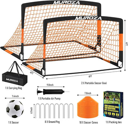 Soccer Goal, Kids Soccer Goals for Backyard Set, 2 Pack of Portable Pop Up Soccer Net with Soccer Ball, Cones, Complete Training Equipment for Youth, Toddler Outdoor Sports Games