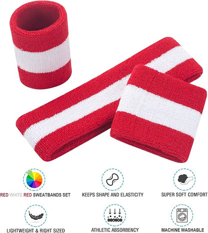 Sweatbands Headband and Wrist Set, Cotton Sweat Band for Athletic Men and Women, Sweatbands Sports Headbands for Working Out, Running, Basketball, Tennis, Yoga