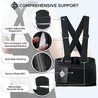 Plus Size Back Brace for Men Lower Back Heavy Lifting with Suspenders, Back Support Belt for Work, Lower Back Brace with Lumbar Support for Back Pain Relief, Construction Warehouse Moving Belt, 4XL