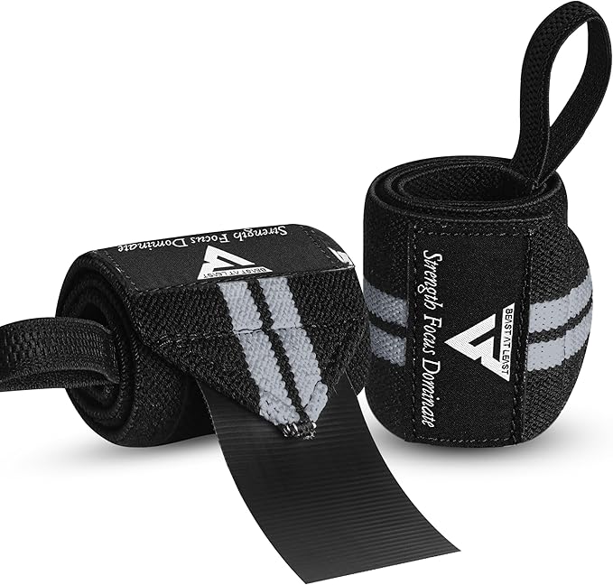 Weight Lifting Wrist Wraps – 18” Cotton Wrist Support with Thumb Loop – Gym Straps for Workout Powerlifting Weightlifting Fitness Strength Training, Stiff Wrist Straps