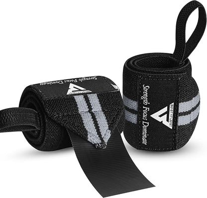 Weight Lifting Wrist Wraps – 18” Cotton Wrist Support with Thumb Loop – Gym Straps for Workout Powerlifting Weightlifting Fitness Strength Training, Stiff Wrist Straps