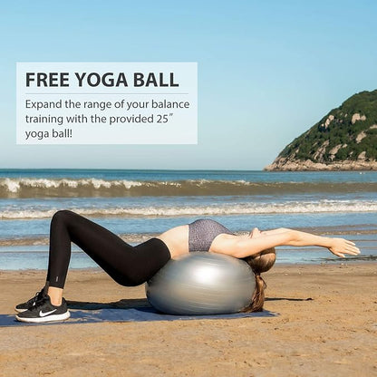 ZELUS 25in. Balance Ball | 660lb Inflatable Half Exercise Ball Wobble Board Balance Trainer w Nonslip Base | Half Yoga Ball Strength Training Equipment w 2 Bands, Pump, Extra Ball Included