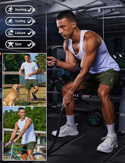 COOFANDY Mens Gym Athletic Shorts with Zipper Pockets Quick Dry 7" Workout Running Training Shorts