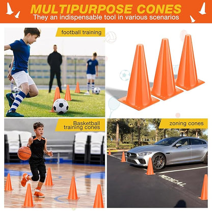 12 Inch Durable Cones,12pcs Versatile Plastic Traffic Cones and Soccer Cones for Sports Training,Agility Drills,Parking Safety,Basketball Training,Football Training.