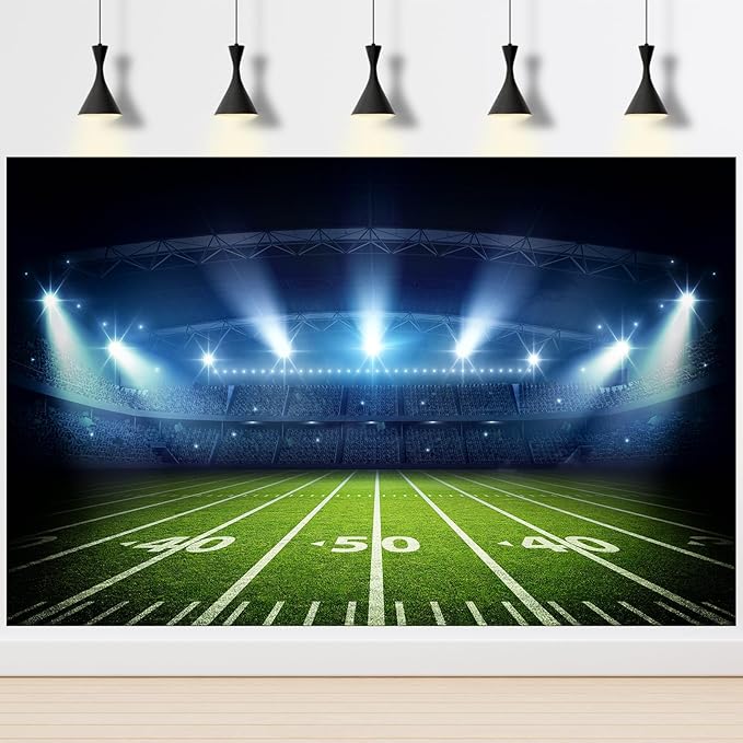 Soccer Stadium Backdrop Stadium Soccer Field Competition Fans Night Spotlight Photography Background Football Match Wall Backdrop for Adults Man Boy Birthday Party Photo Shoot Props Decor 20x10ft