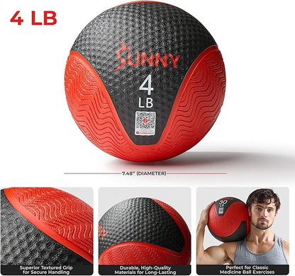 Sunny Health & Fitness Medicine Ball, Textured Rubber, Core Strength & Balance Training, Bouncing, Weight for Home Workouts 4,6,8,10,12,15,20,25,30LB Options