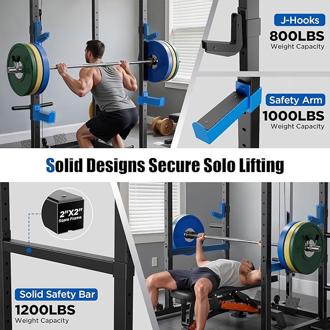 Sportsroyals Squat Rack, LAT Power Cage, Power Rack Multi-Function with Pulley System and Training Attachments for Home Gym