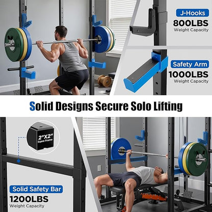 Sportsroyals Squat Rack, LAT Power Cage, Power Rack Multi-Function with Pulley System and Training Attachments for Home Gym