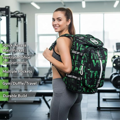 Gym Duffle Bag Backpack with Shoe Compartment,4 ways Travel Backpack for Women and Men,Multi-Functional Weekender bag with Waterproof Layer&Laptop Compartment for Fitness, Travel,Camping