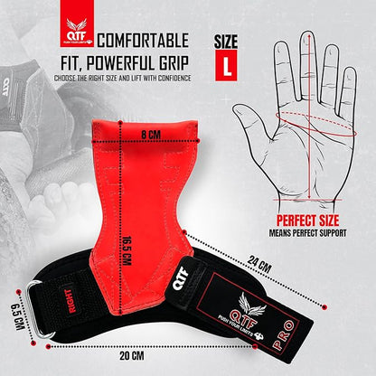 QTF Weight Lifting Grips (Pair) for Heavy Powerlifting, Wrist Straps for Deadlifts, Rows, Pull Ups, with Neoprene Padded Wrist Wraps Support and Strong Rubber Gloves or Straps for Bodybuilding.