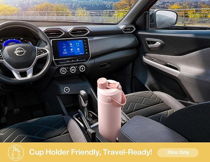 POWCAN 26 oz Insulated Water Bottle with 2-in-1 Straw and Spout Lid, Keep Cold 24H, Leak-Proof, Fits in Car Cup Holder, Stainless Steel Water Bottle for Sports, Travel, Gym, and School (Butter)
