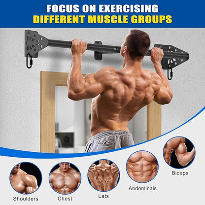 Kipika Wall Mounted Pull Up Bar - Heavy Duty 450 LB Capacity Doorway Chin Up Bar for Home Gym, Sturdy Steel Construction with Resistance Band Hooks | Hanging Exercise Bar for Full Body Workout