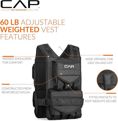 CAP Barbell Adjustable Weighted Vest | 20-150 lbs | Heavy-Duty Workout Vest with Removable Iron Weights for Strength Training, Cardio, Running, and Calisthenics