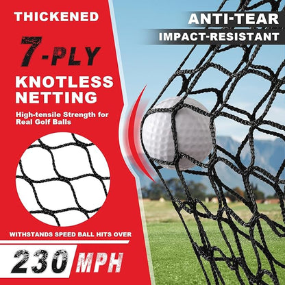 Pro Golf Net, 10x7ft Heavy Duty Golf Practice Net with Mat, Outdoor Indoor Hitting Nets with Noise Reduce Silk Target for Backyard Driving Chipping/Garage Training, Christmas Gifts for Men Boys