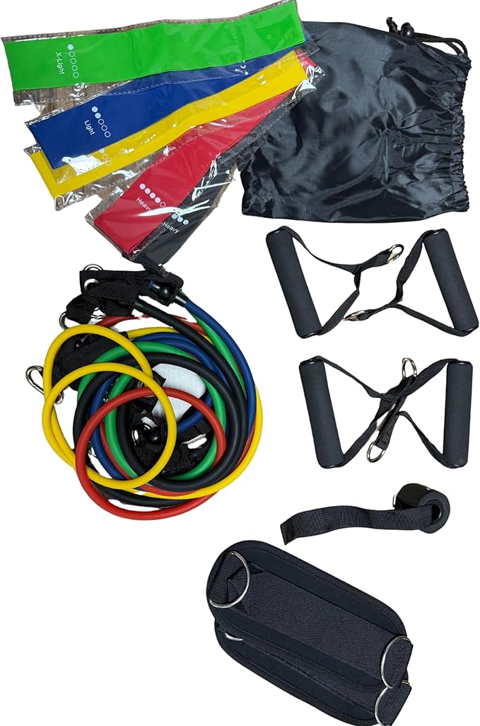 Resistance Bands Set with Handles – 11-Piece Exercise Bands Kit (Up to 150 lbs), Workout Bands with Door Anchor, Ankle Straps & Carry Bag for Home Gym, Strength Training & Physical Therapy