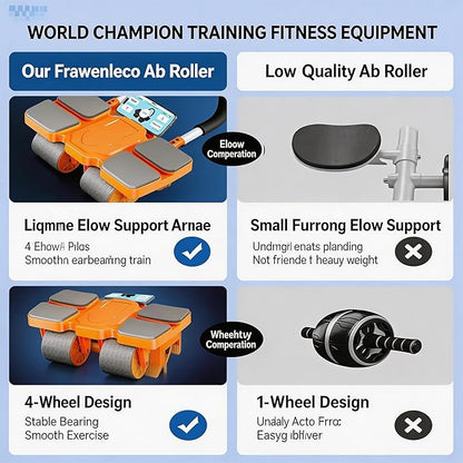 Ab Wheel Roller with Auto-Return & Extra Wide, 4 Wheel Ab Roller for Abs Workout, Core Strengthener Home Gym Equipment for Men and Women