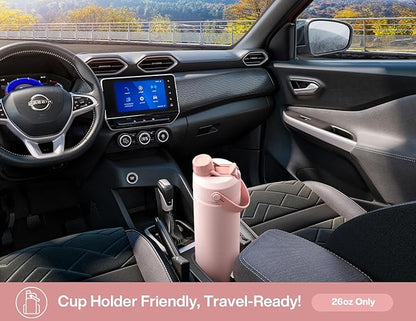 POWCAN 26 oz Insulated Water Bottle with 2-in-1 Straw and Spout Lid, Keep Cold 24H, Leak-Proof, Fits in Car Cup Holder, Stainless Steel Water Bottle for Sports, Travel, Gift, and School (Rosy Bouquet)