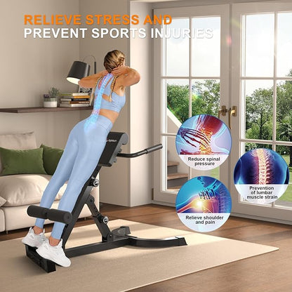 Roman Chair,Foldable Back Extension Machine,Adjustable Ab Back Extension Machine,Core Strength Trainer,Back Exercise Machine for Glute,Ab Workouts,Full All-in-One Body Workout&Home Gym Fitness