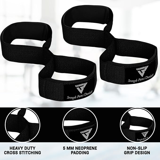 Weight Lifting Straps Figure 8, Anti Slip Strap with cuffs wrist Support for Gym Workout Deadlift Powerlifting Bodybuilding Weightlifting, Fitness Strength Training, Hand Bar Grip for Men