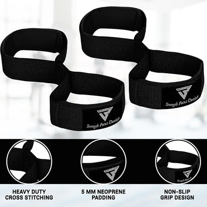 Weight Lifting Straps Figure 8, Anti Slip Strap with cuffs wrist Support for Gym Workout Deadlift Powerlifting Bodybuilding Weightlifting, Fitness Strength Training, Hand Bar Grip for Men