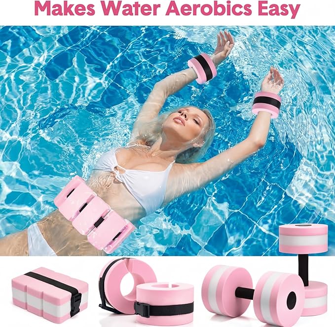5 Pcs Pool Aquatic Exercise Set Including 2 Lightweight Water Dumbbells, 2 Ankle Swimming Weights, and Swim Belt Water Exercise Equipment for Aquatic Aerobics