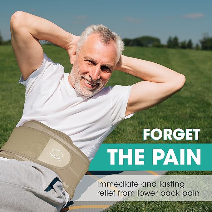 Modvel Lower Back Brace for Men and Women – Back Support Belt for Pain Relief, Herniated Disc, Sciatica, Scoliosis – Lumbar Compression Brace