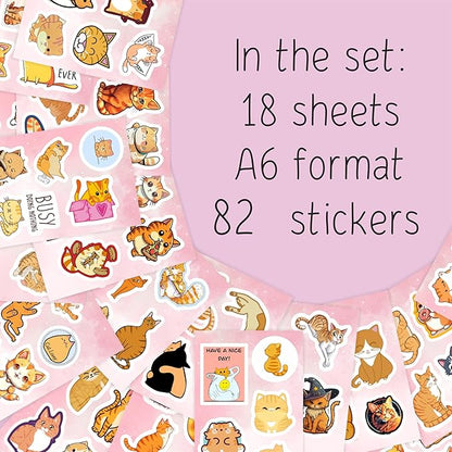 BulbaCraft Orange Cat Stickers for Water Bottle and Laptop - Orange Cat Party Supplies & Decorations, Waterproof Vinyl Decals, Cute Animal and Pet Stickers, Gifts for Women & Men