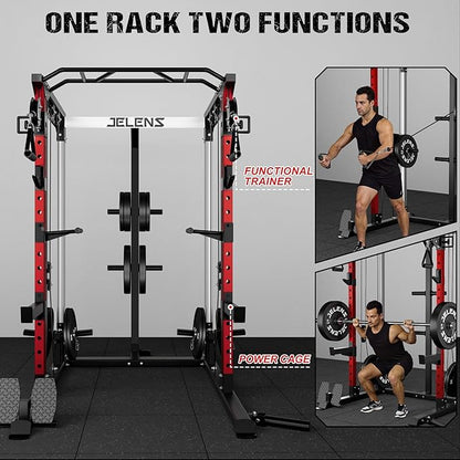 C21 Power Cage, 2000LBS Multi-Function Power Rack with Independent Dual Pulley System, All-in-One Squat Rack for Cable Crossover, Home Gym Workout Machine with More Training Attachments