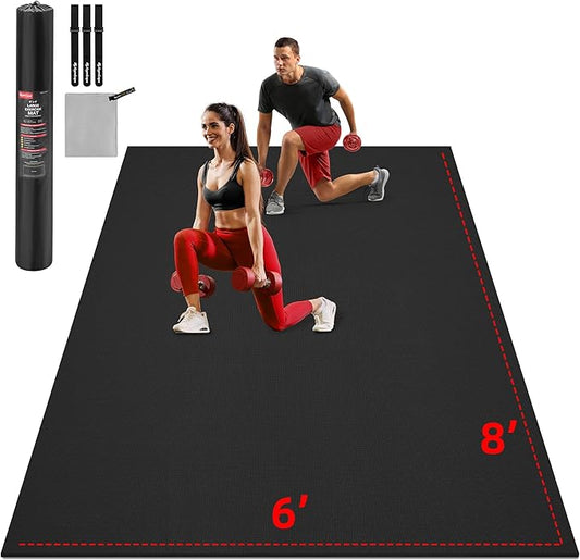 Extra Large Exercise Mat, 10'x6'/9'x6'/8'x6'/7'x5'/6'x4'(8mm) Thick Workout Mat for Home Gym & Garage Flooring, Shoe-Friendly, High-Density, MMA, HIIT, Weight Lifting, Cardio&Strength