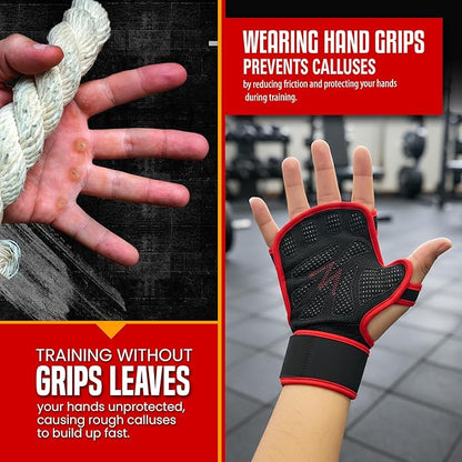 QTF Ventilated Weight Lifting Gloves for Men & Women Workout Gym Fitness Extra Grip with Wrist Support Wrap Cross fit Pull-ups Barbell Training Sports