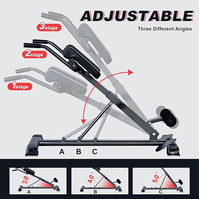 soges Adjustable Roman Chair Exercise Equipment, Foldable Fitness Hyperextension Bench Machine Back Extension Ab Workouts, Full Body Strength Exercise Sit Up Gym Bench for Home