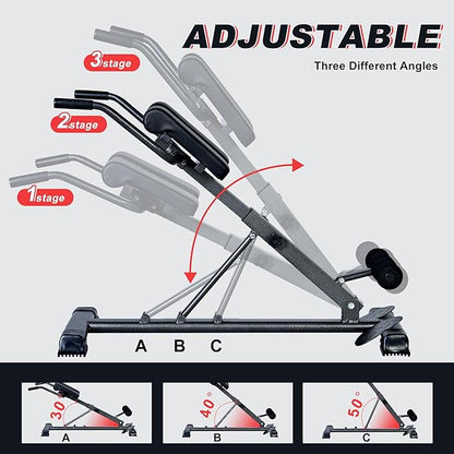 soges Adjustable Roman Chair Exercise Equipment, Foldable Fitness Hyperextension Bench Machine Back Extension Ab Workouts, Full Body Strength Exercise Sit Up Gym Bench for Home