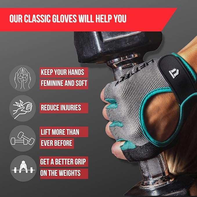 Lift Tech Fitness Workout Gloves for Women - Gym Gloves for Women Into Weightlifting, HIIT, Strength Training - Female Lifting Gloves with Full Palm Protection