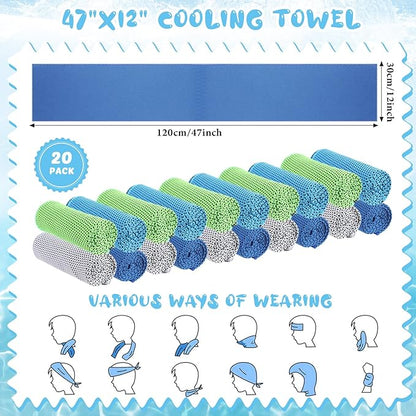 Hosuly 20 Pcs Cooling Towel 47 x 12 Inch Ice Towel for Neck, Microfiber Cool Towel, Breathable Soft Chilly Towel for Yoga, Sports, Gym, Camping, Golf, Running, Fitness, Workout(Mixed Color, 20 Pcs)