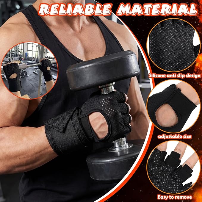 Workout Gloves and Wrist Set for Men Women Weight Lifting Gloves Full Palm Protection Wrist Support with Heavy Duty Thumb Loop for Training, Fitness, Strength, Suspension, and Sports