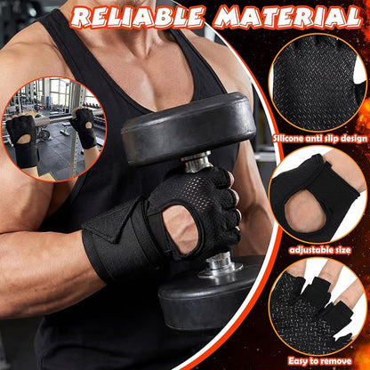 Workout Gloves and Wrist Set for Men Women Weight Lifting Gloves Full Palm Protection Wrist Support with Heavy Duty Thumb Loop for Training, Fitness, Strength, Suspension, and Sports