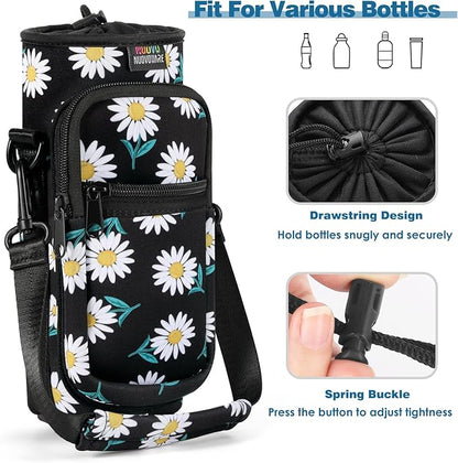 Nuovoware Water Bottle Carrier Bag,25oz/40oz/64oz Bottle Pouch Holder,Adjustable Shoulder Hand Strap 2 Pocket Sling Neoprene Sleeve Sports Accessories for Hiking Travelling Camping