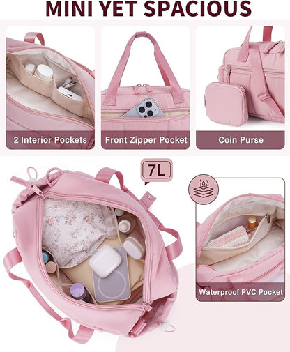 Ceneda Small Gym Bag for Women, Quilted Puffer Tote with Wet Pocket & Coin Purse, Lightweight Mini Sports Travel Duffle with Crossbody Strap, Water-Resistant for Workout, Yoga, Daily Commute