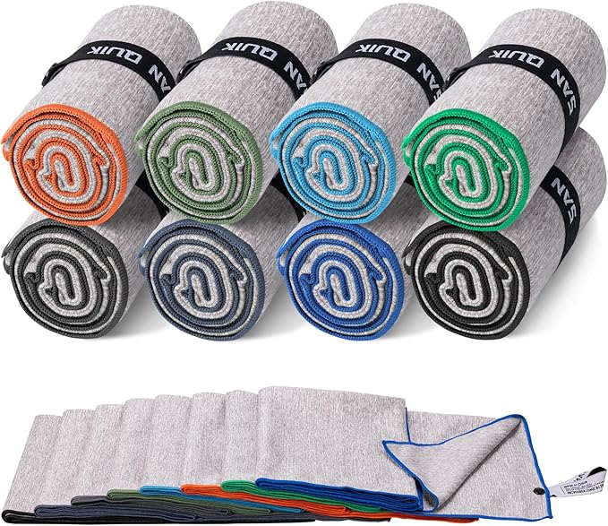 Microfiber Gym Towels 8 Pack, Quick Dry Silver ION Odor-Free Sweat Towel for Gym Men & Women Super Absorbent Fast Drying for Workout, Yoga, Running, Hiking, Travel（Forest Color,16x31.5Inch ）