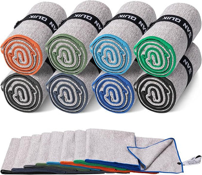 Microfiber Gym Towels 8 Pack, Quick Dry Silver ION Odor-Free Sweat Towel for Gym Men & Women Super Absorbent Fast Drying for Workout, Yoga, Running, Hiking, Travel（Forest Color,16x31.5Inch ）