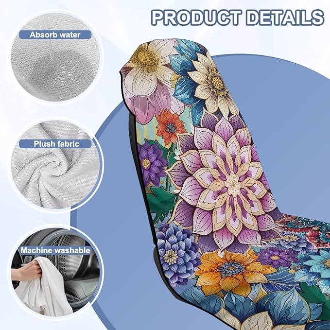 Bulopur Boho Mandala Car Seat Towel Cover After Gym Workout Beach and Swimming Sweat Carseat Protector Breathable Washable Removable Auto Accessories